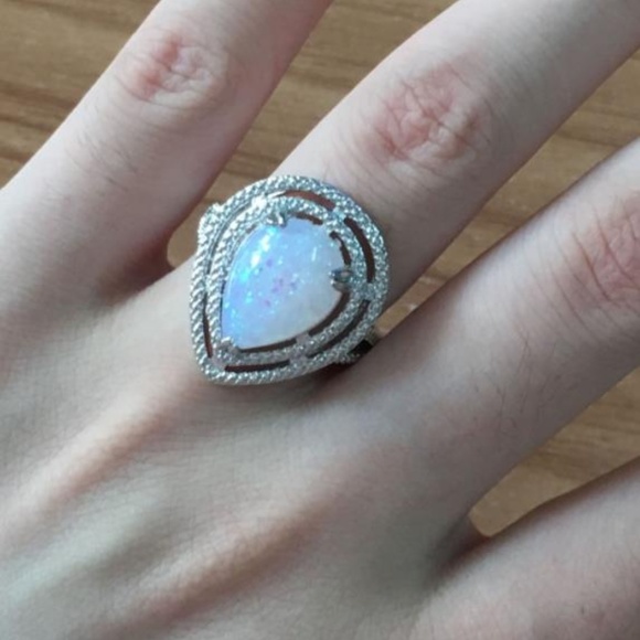 NEW 925 sterling silver diamond opal ring - Picture 3 of 3
